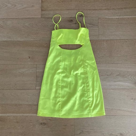 White Fox Boutique Cut Out Detail Mini Dress in Neon Yellow - Picture 2 of 7